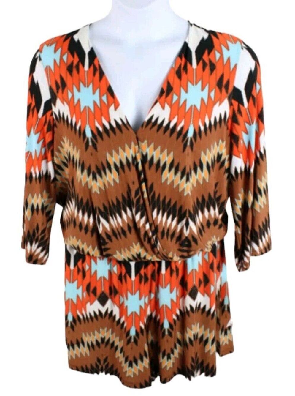 INC International Concepts Romper Women's 3X V Neck Pockets Tribal Aztec